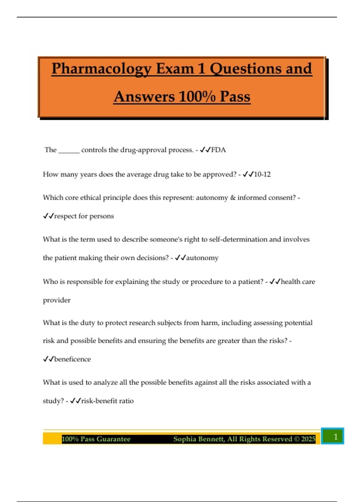 Pharmacology Exam 1 Questions and Answers 100% Pass - Pharmacology ...