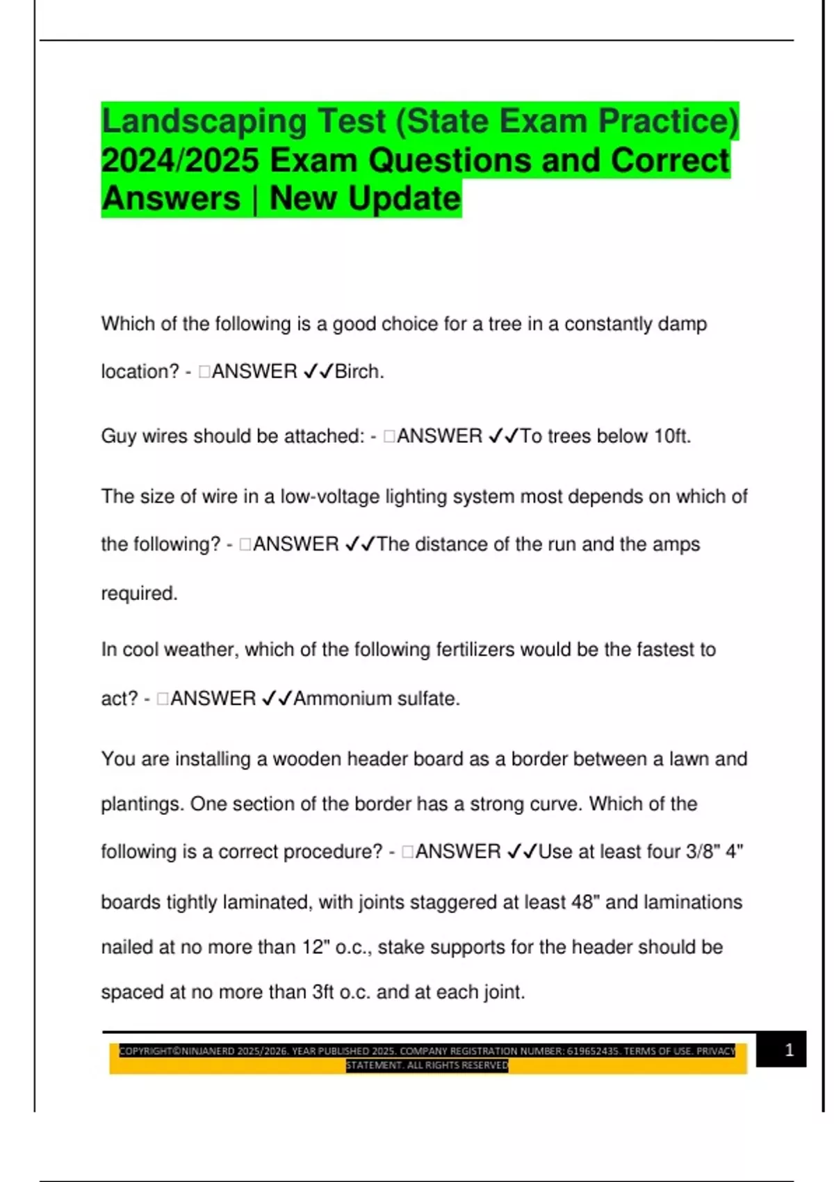 Landscaping Test (State Exam Practice) 2024/2025 Exam Questions and ...