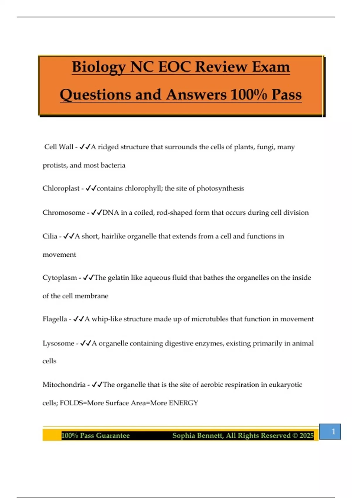 Biology NC EOC Review Exam Questions and Answers 100% Pass - Biology ...