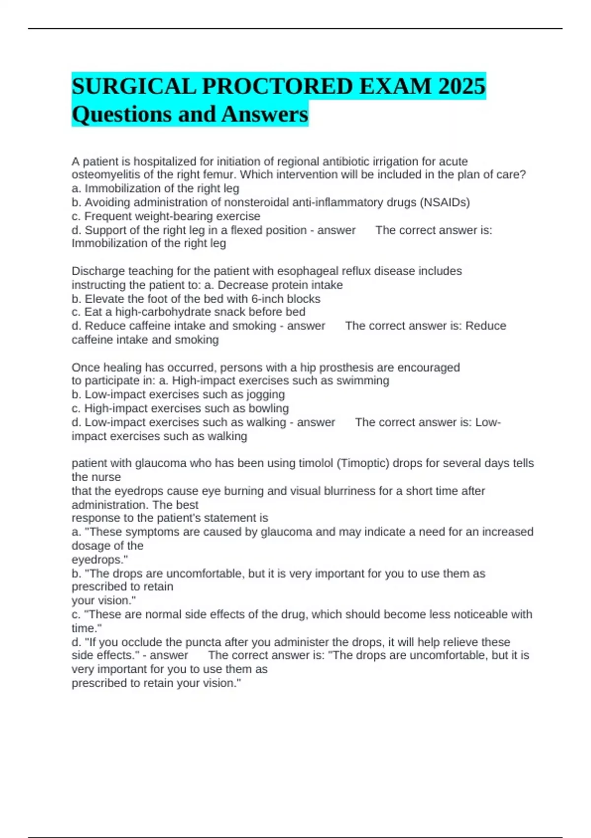 SURGICAL PROCTORED EXAM 2025 Questions and Answers - ATI MEDICAL ...