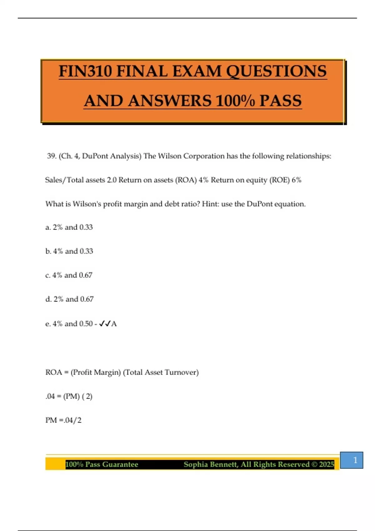 FIN310 FINAL EXAM QUESTIONS AND ANSWERS 100% PASS - FIN 310 - Stuvia US