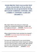 FOOD PROTECTION MANAGER TEST FINAL EXAM 2025 ACTUAL EXAM COMPLETE EXAM QUESTIONS WITH DETAILED VERIFIED ANSWERS &lpar;100&percnt; CORRECT ANSWERS&rpar; &sol;ALREADY GRADED A&plus;