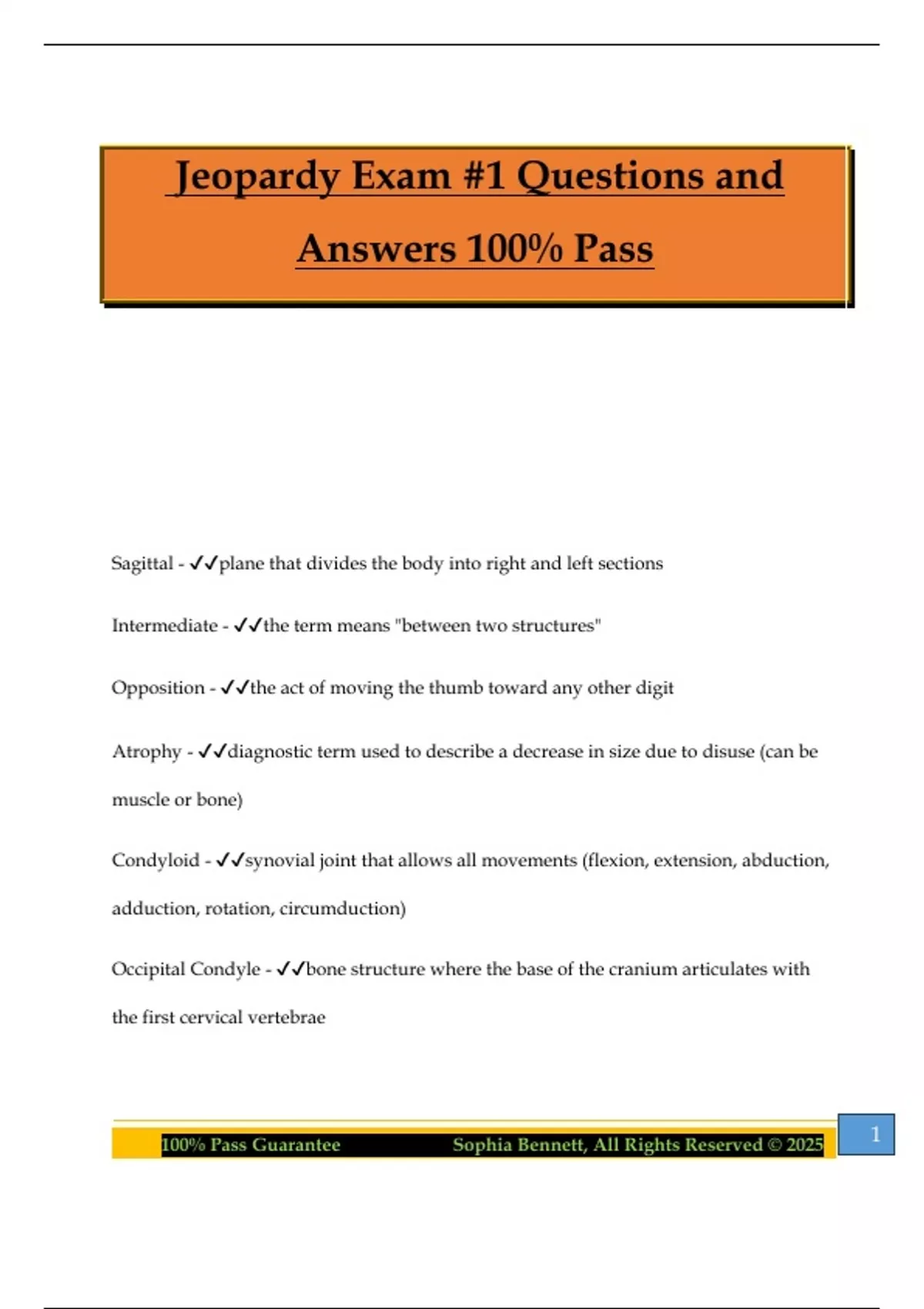 Jeopardy Exam #1 Questions and Answers 100% Pass - Jeopardy - Stuvia US