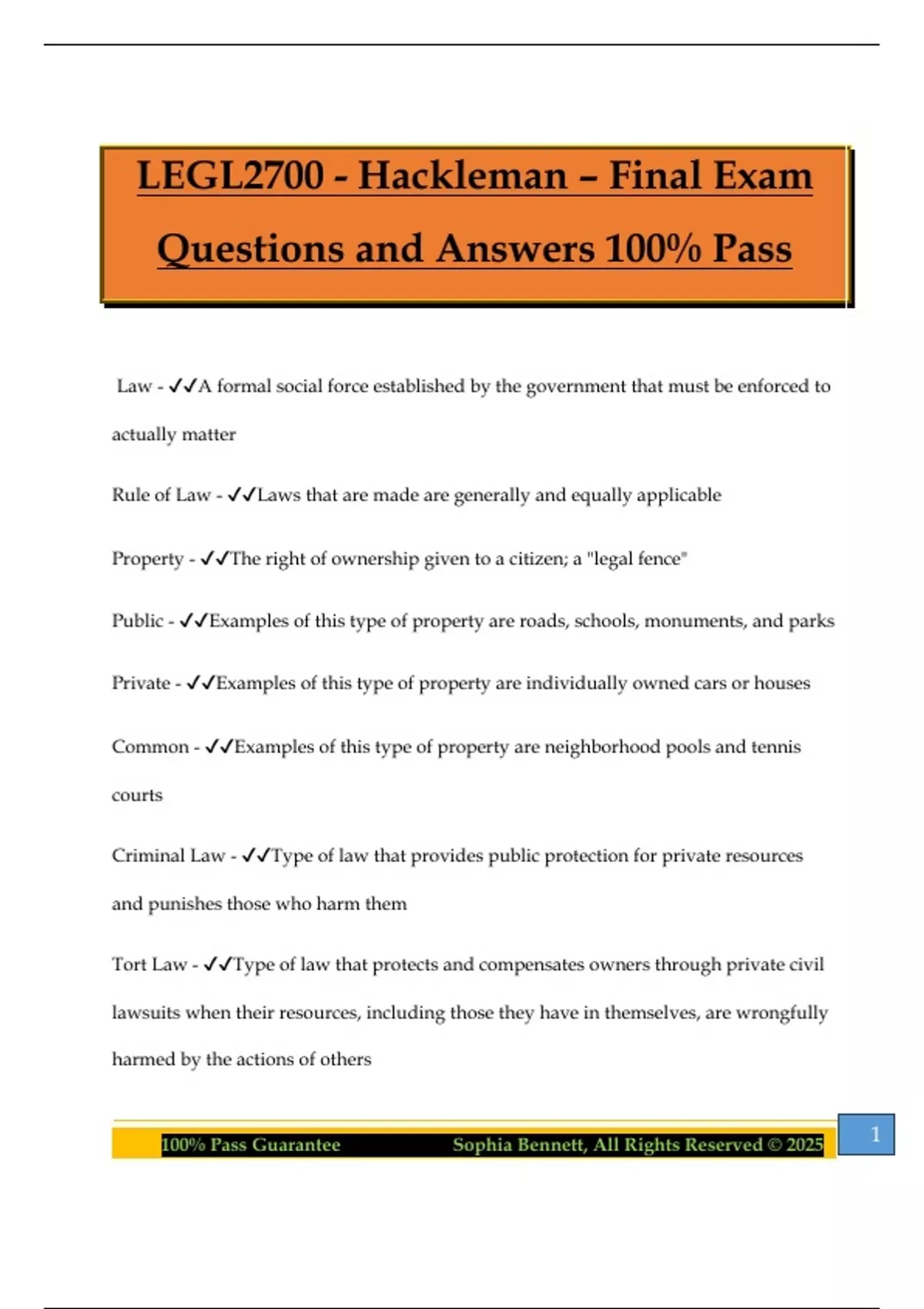 LEGL2700 - Hackleman – Final Exam Questions and Answers 100% Pass ...