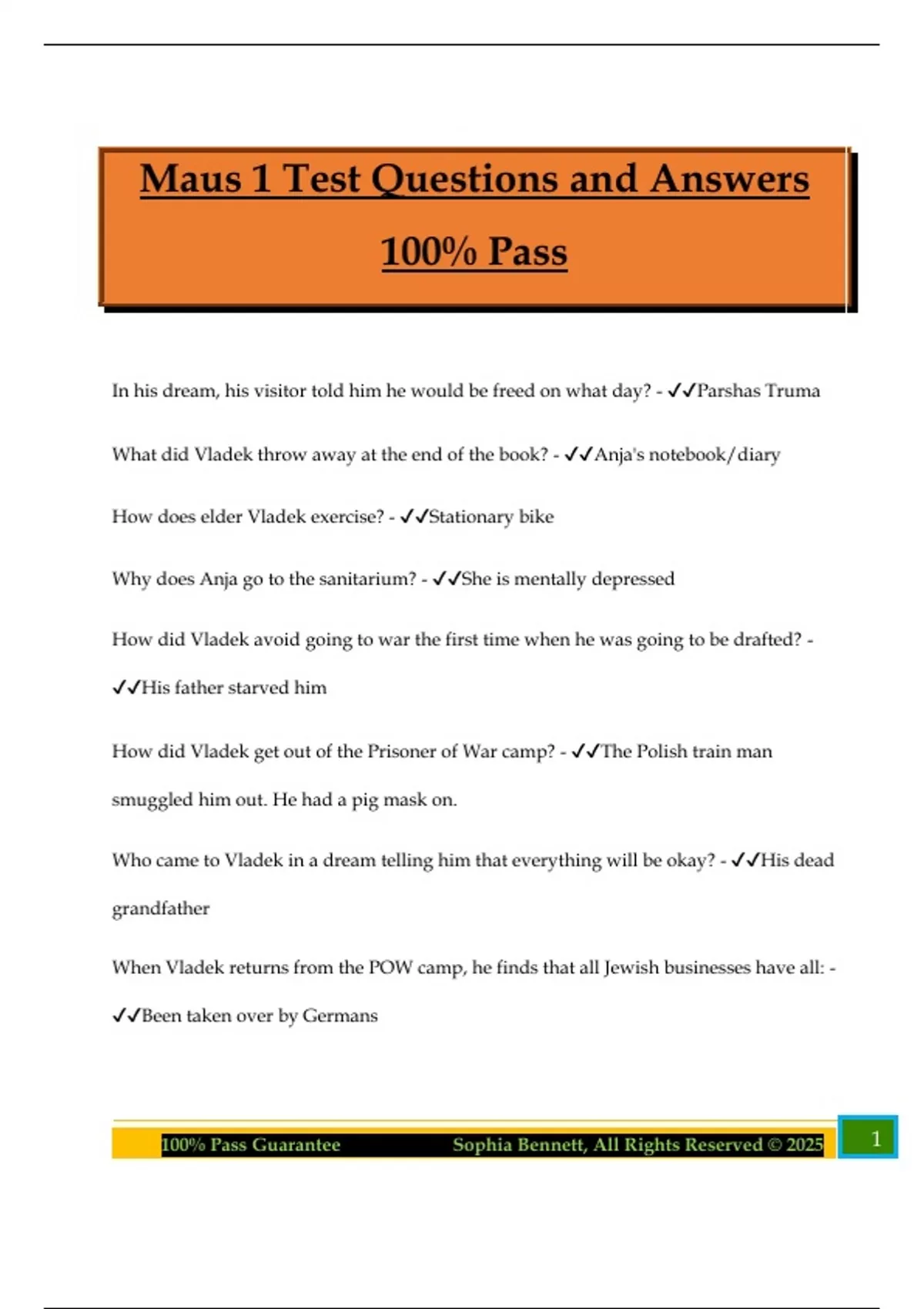 Maus 1 Test Questions and Answers 100% Pass - Maus - Stuvia US