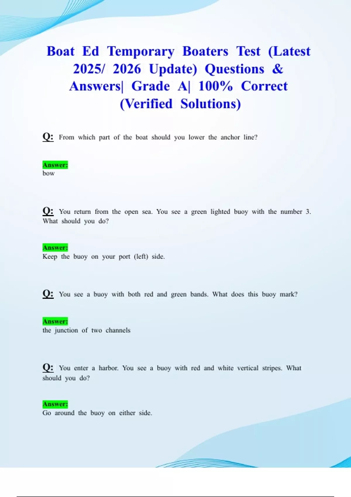 Boat Ed Temporary Boaters Test (Latest 2025/ 2026 Update) Questions ...