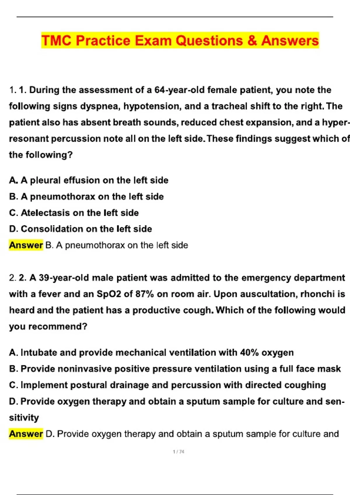 TMC Practice Actual Exam (Latest 2025 / 2026 Update) Questions and ...