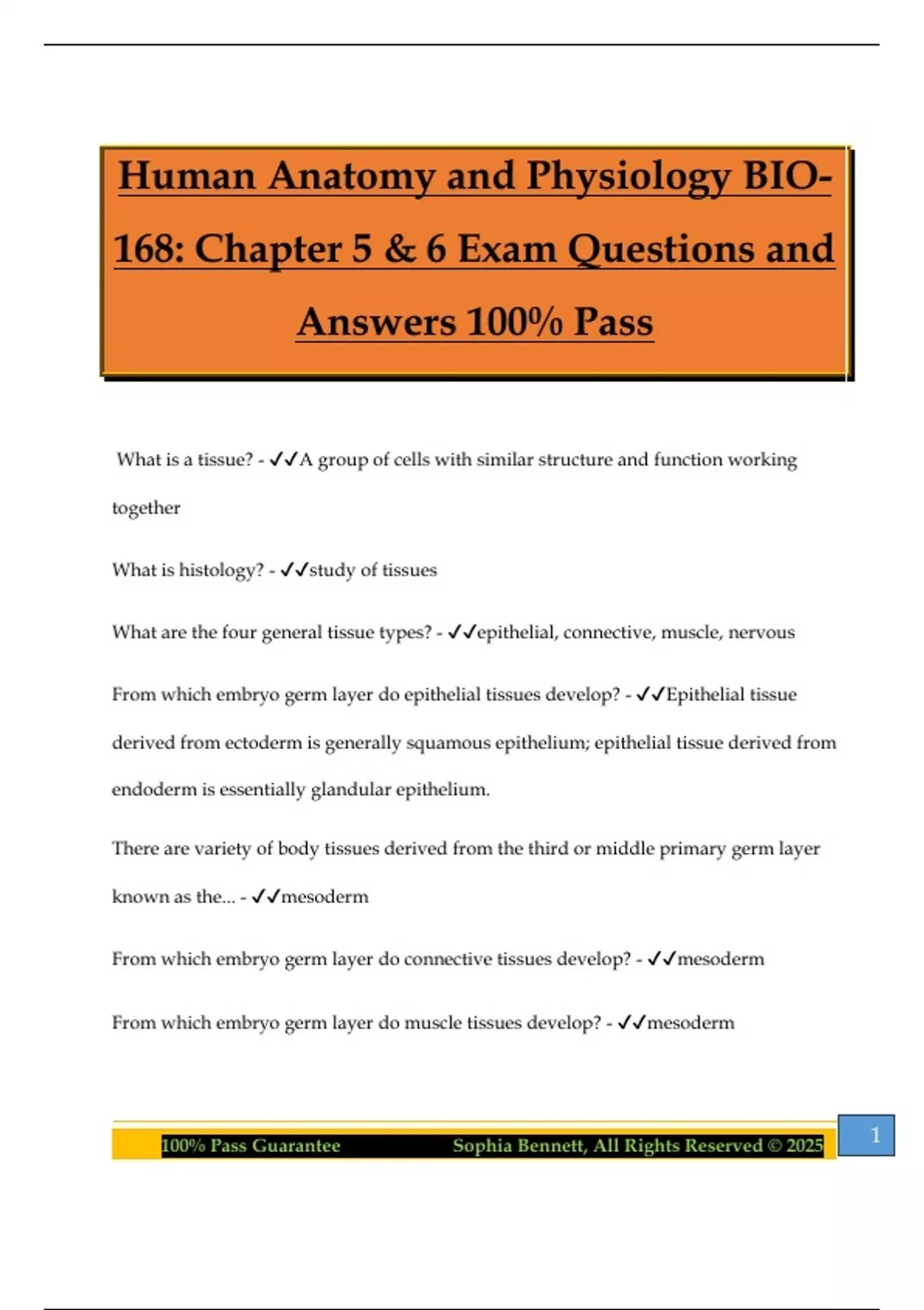 Human Anatomy and Physiology BIO- 168: Chapter 5 & 6 Exam Questions and ...