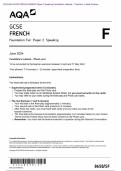 2024 AQA GCSE FRENCH 8658&sol;SF Paper 2 Speaking Candidate&rsquo;s material &plus; Teacher&rsquo;s &plus; Mark Scheme  Actual 2024 AQA GCSE FRENCH 8658&sol;SF Paper 2 Speaking Foundation Merged Candidate&rsquo;s material &plus;  Teacher&rsquo;s Booklet &plus; Mark Scheme &lpar;including Guidance for Role-plays