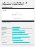 Algebra 1 Final Exam &sol; Verified Questions & Correct Answers &sol; Newest 2025&sol;2026
