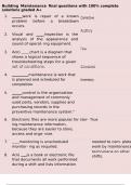 Building Maintenance final questions with 100&percnt; complete solutions graded A&plus;