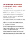 Florida Dental Law and Rules Exam Practice Qs with complete answers&period;