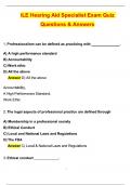 ILE Hearing Aid Specialist Exam Quiz Questions &lpar;Latest 2025 &sol; 2026 Update&rpar;  Questions and Verified Answers &vert; 100&percnt; Correct &vert; Grade A&plus;