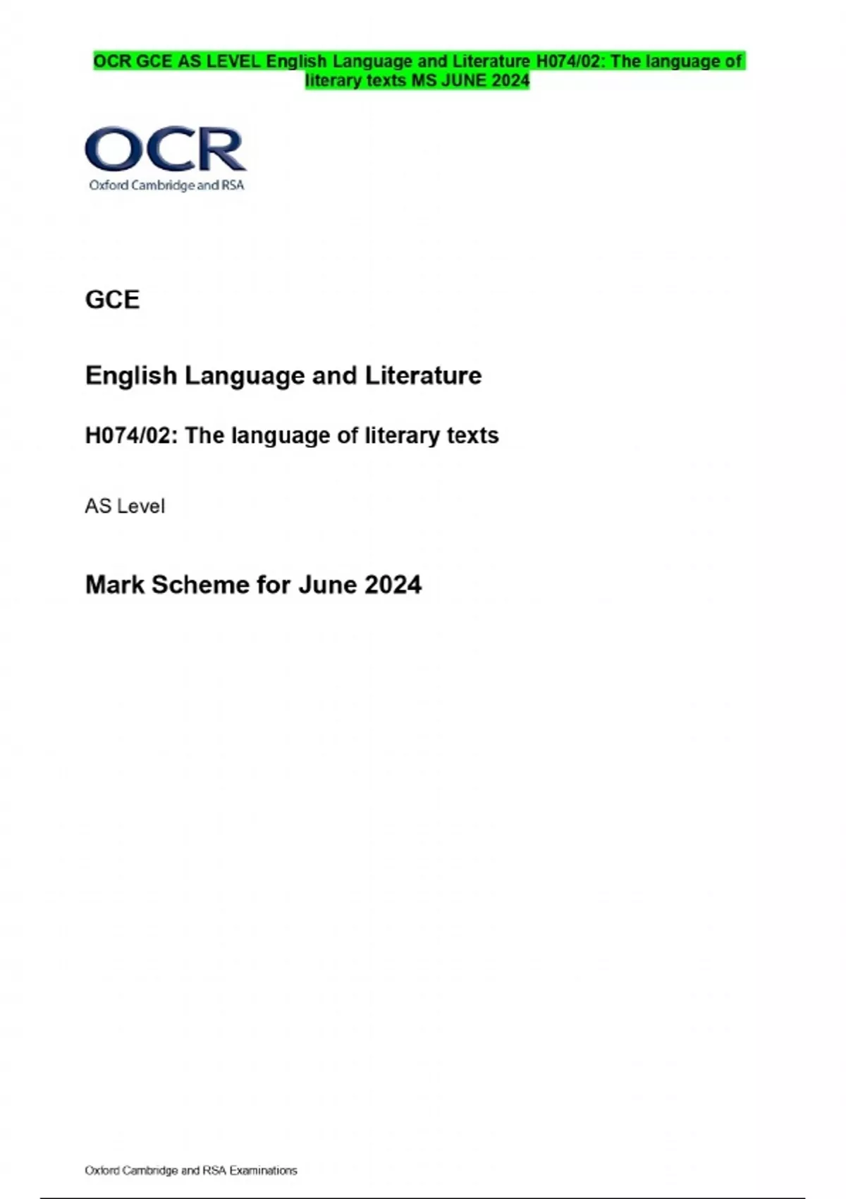 OCR GCE AS LEVEL English Language and Literature H074/02: The language ...