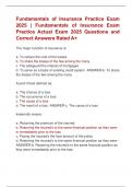 Fundamentals of Insurance Practice Exam 2025 &vert; Fundamentals of Insurance Exam  Practice Actual Exam 2025 Questions and  Correct Answers Rated A&plus;