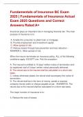 Fundamentals of Insurance BC Exam  2025 &vert; Fundamentals of Insurance Actual  Exam 2025 Questions and Correct  Answers Rated A&plus;