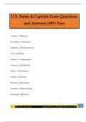 U&period;S&period; States & Capitals Exam Questions and Answers 100&percnt; Pass
