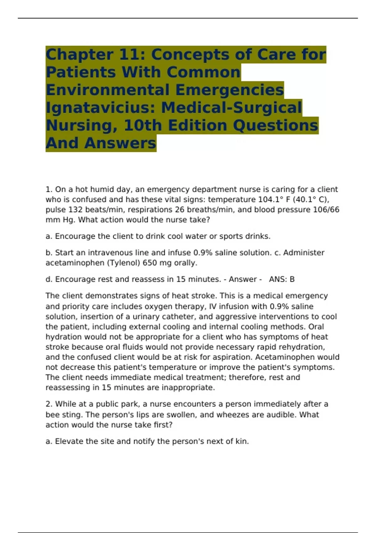 Chapter 11: Concepts of Care for Patients With Common Environmental ...