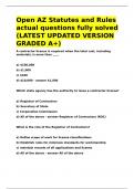 Open AZ Statutes and Rules actual questions fully solved &lpar;LATEST UPDATED VERSION GRADED A&plus;