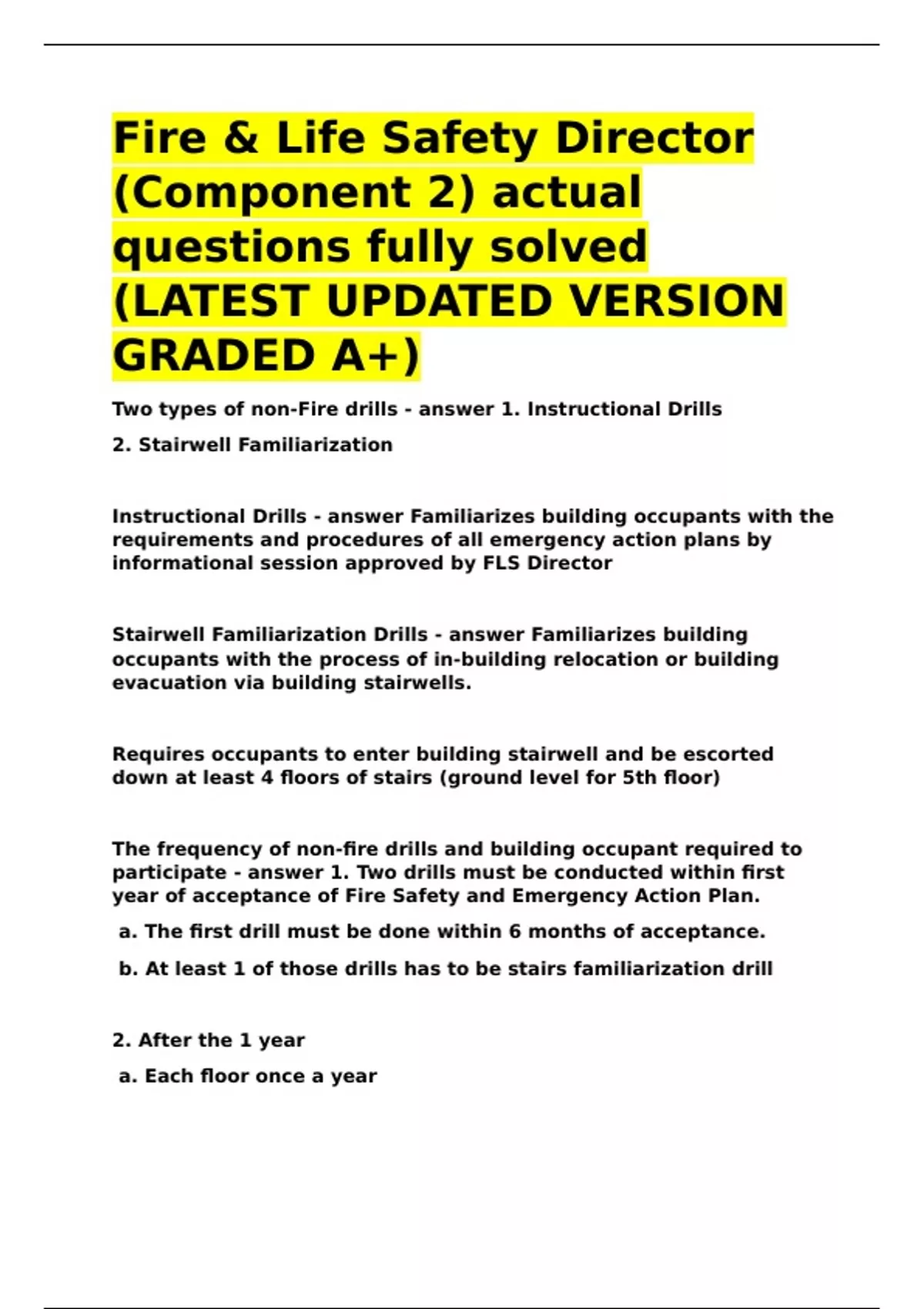 Fire & Life Safety Director (Component 2) actual questions fully solved ...