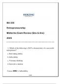 BU 235 Entrepreneurship &lpar;HU&rpar; Midterms Qns & Ans 2025
