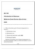 BU 106 Introduction to Business &lpar;HU&rpar; Midterms Qns & Ans 2025&period;