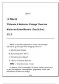 HLTH 419 Wellness & Behavior Change Theories &lpar;LU&rpar; Midterms Qns & Ans 2025&period;