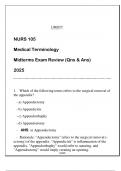 NURS 105 Medical Terminology &lpar;LU&rpar; Midterms Qns & Ans 2025&period;