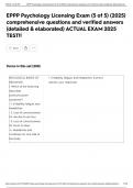 EPPP Psychology Licensing Exam &lpar;5 of 5&rpar; &lpar;2025&rpar; comprehensive questions and verified answers &lpar;detailed & elaborated&rpar; ACTUAL EXAM 2025 TEST&excl;&excl;
