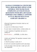 KANSAS COMMERCIAL PESTICIDE  WELL RESEARCHED APPLICATOR  GENERAL TEST BANK EXAM  COMPLETE ACCURATE EXAM  QUESTIONS WITH 100&percnt; DETAILED VERIFIED AND CORRECT ANSWERS ACTUAL BRAND-NEW EXAM  ALREADY GRADED A&plus;
