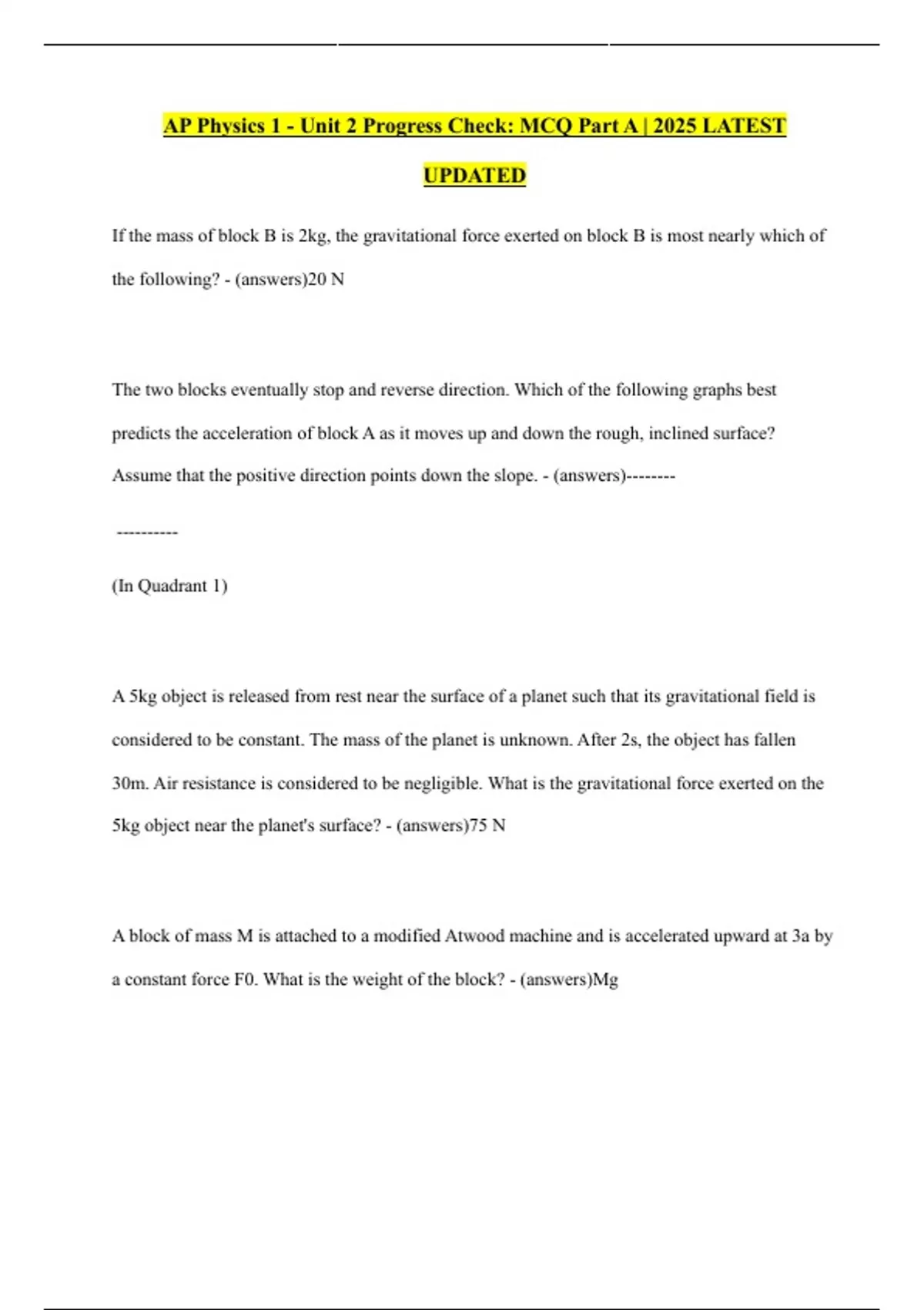AP Physics 1 - Unit 2 Progress Check: MCQ Part A | 2025 LATEST UPDATED ...