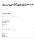 Property and Casualty Tennessee State Licensing Exam 2024&sol;2025 with verified solutions