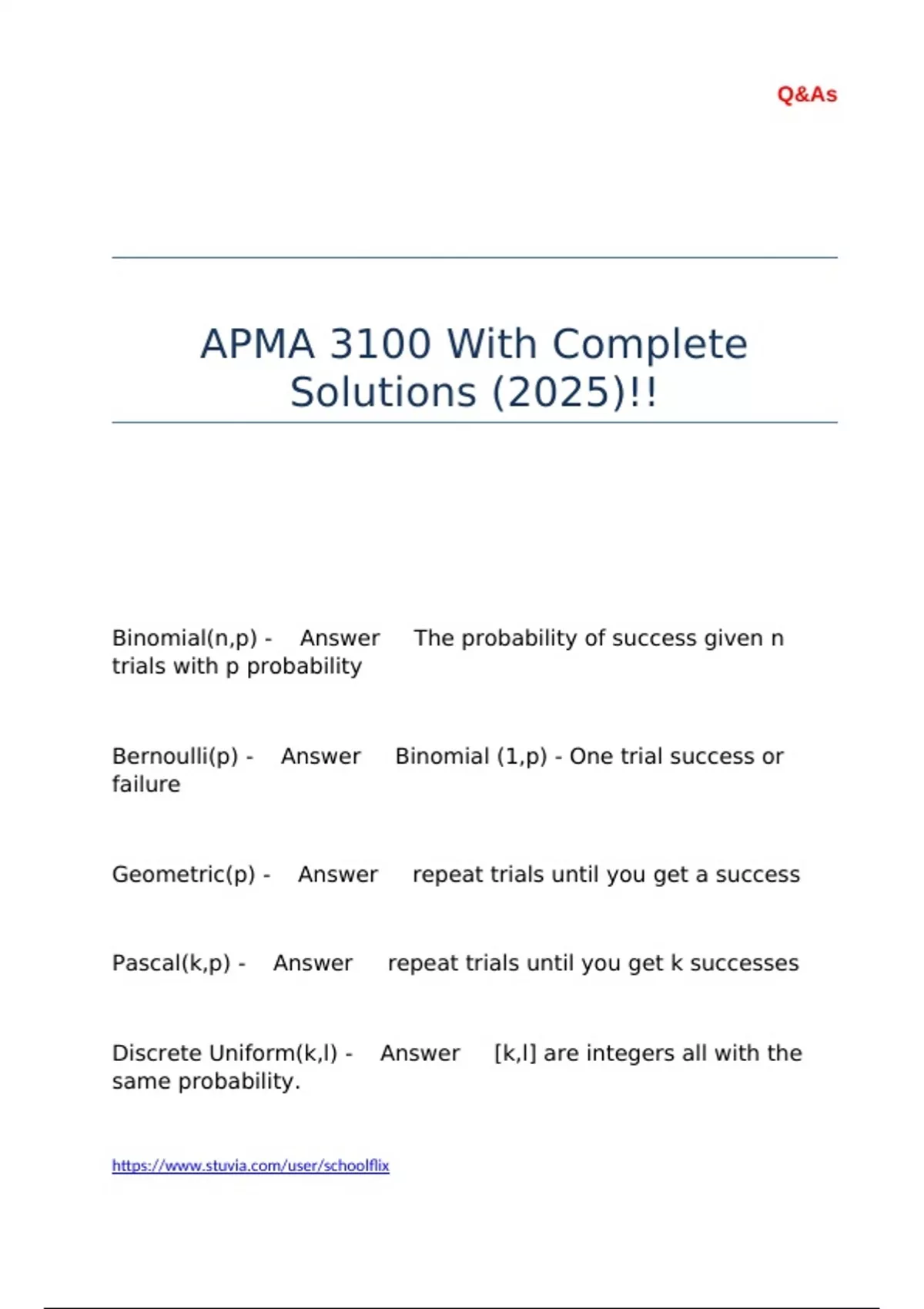 APMA 3100 With Complete Solutions (2025)!! - APMA 3100 - Stuvia US