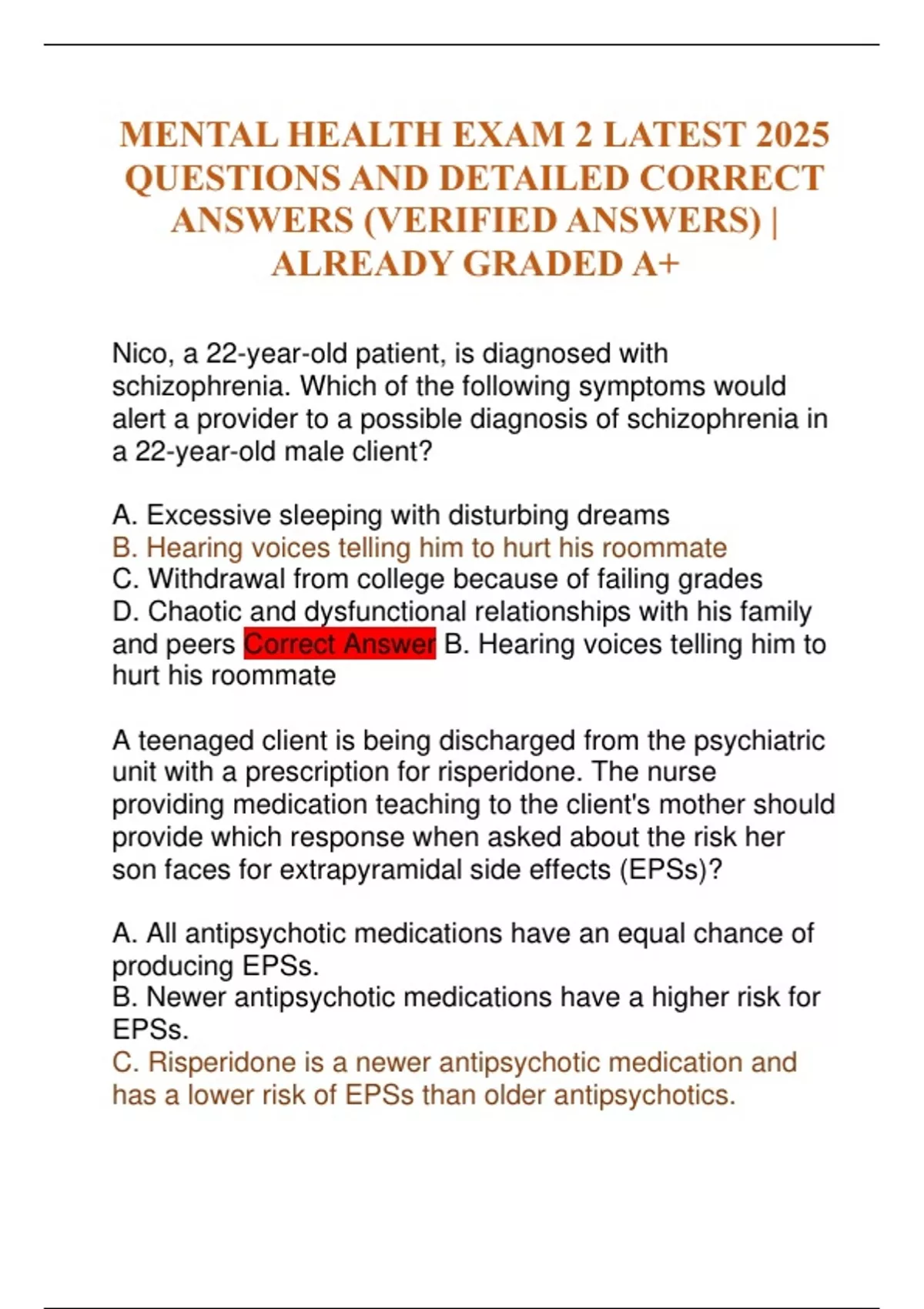 mental health exam 1&2 latest 2025 compilation bundle - Stuvia US