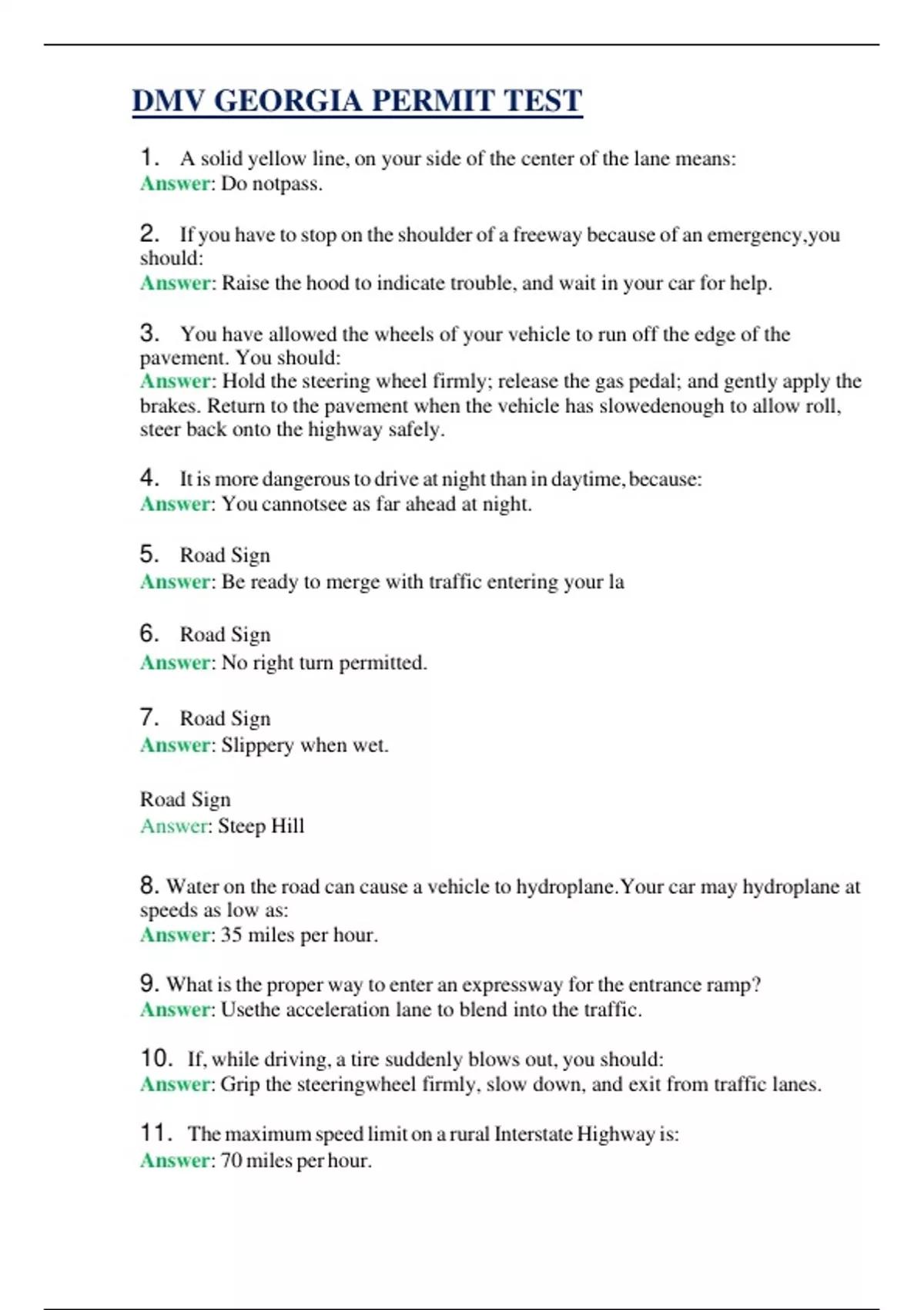 Dmv georgia permit test updated 2025 questions with 100 verified