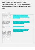 TEXAS STATE PORTION REAL ESTATE EXAM &sol; EXPERT-VERIFIED ACTUAL QUESTIONS & ANSWERS FOR GUARANTEED PASS &vert; NEWEST UPDATE&comma; 2025-2026&period;