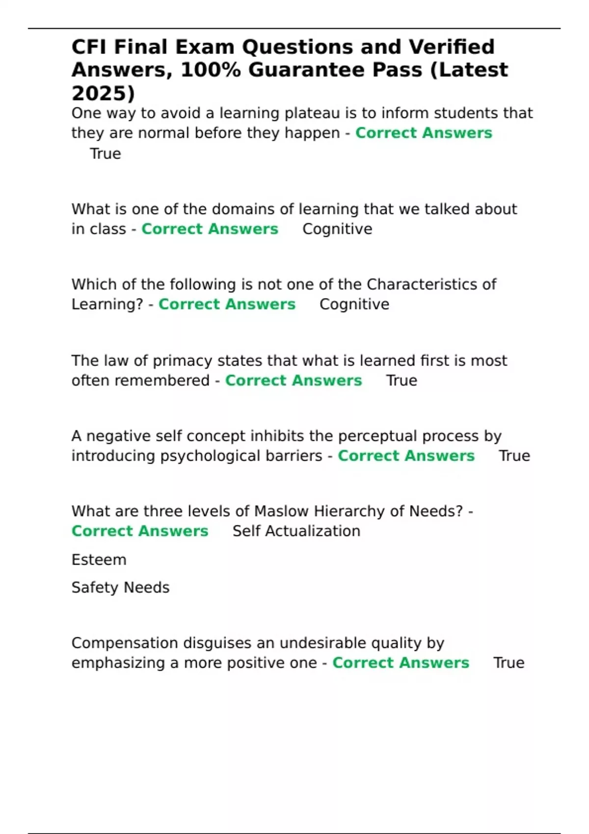 CFI Final Exam Questions and Verified Answers, 100- Guarantee Pass (Latest 2025) - Certified ...
