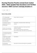 Nursing Theories Practice Actual Exam &lpar;Latest 2025 &sol; 2026 Update&rpar; Real Questions and Verified Answers &vert; 100&percnt; Correct &vert; Already Graded A&plus;&period;