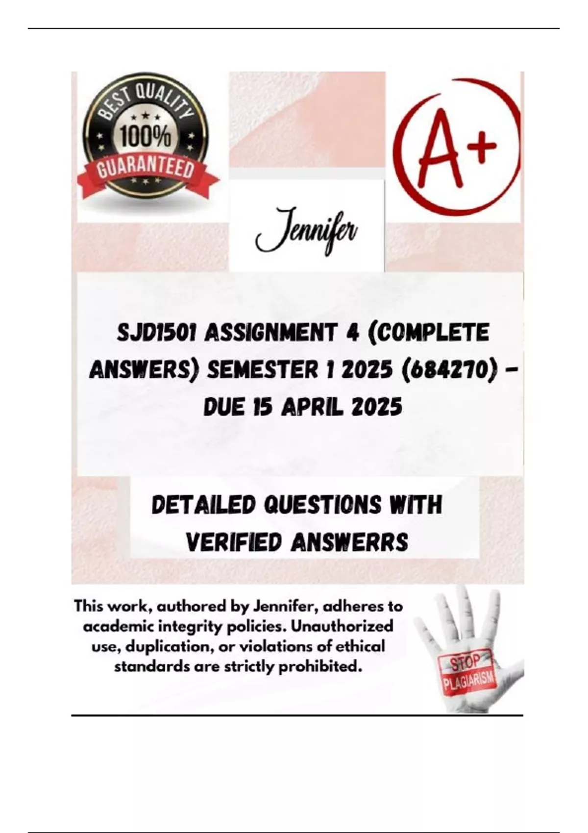SJD1501 Assignment 4 (COMPLETE ANSWERS) Semester 1 2025 (684270) - DUE ...