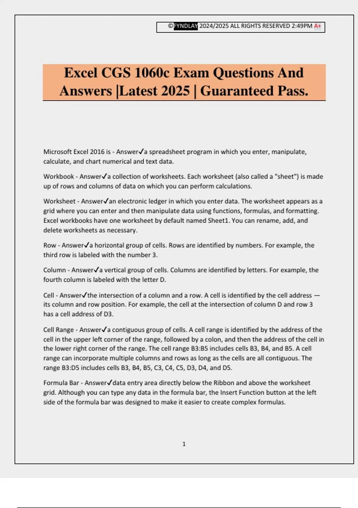 Excel CGS 1060c Exam Questions And Answers |Latest 2025 | Guaranteed ...