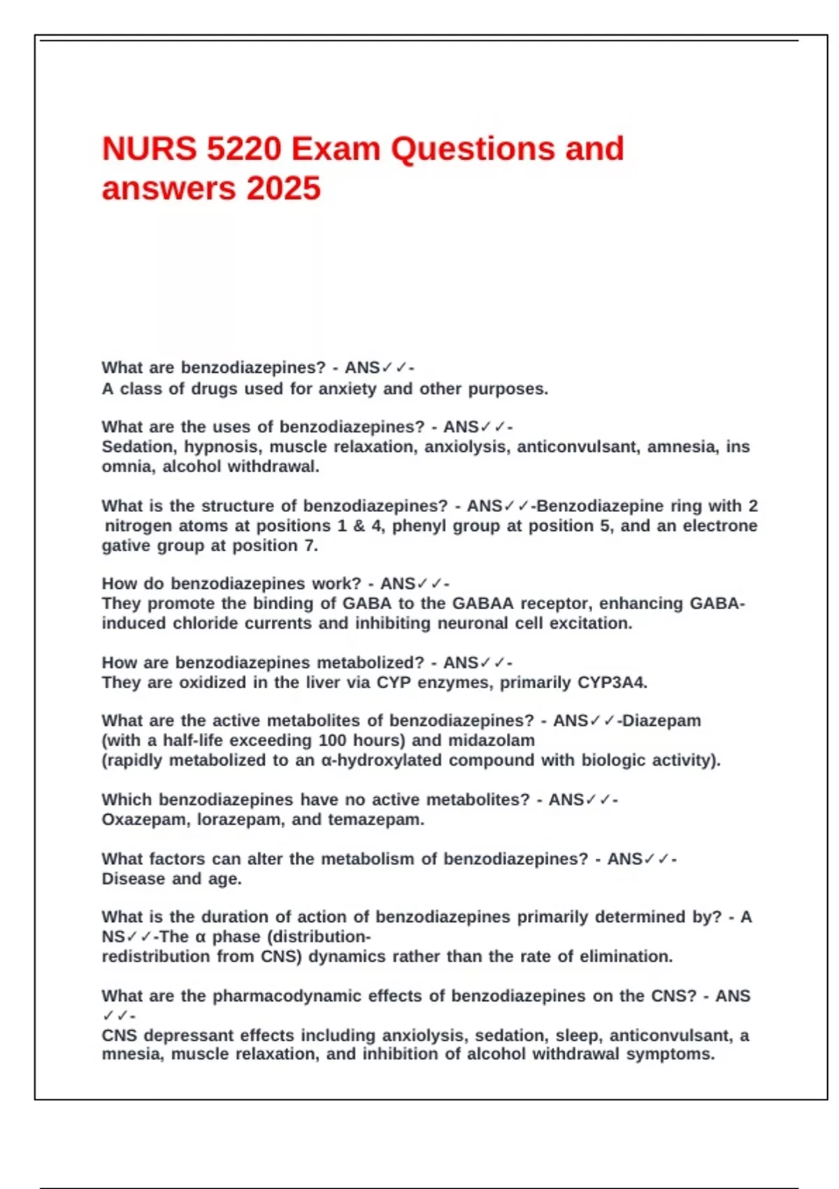 NURS 5220 Exam Questions and answers 2025 - NURS 5220 - Stuvia US