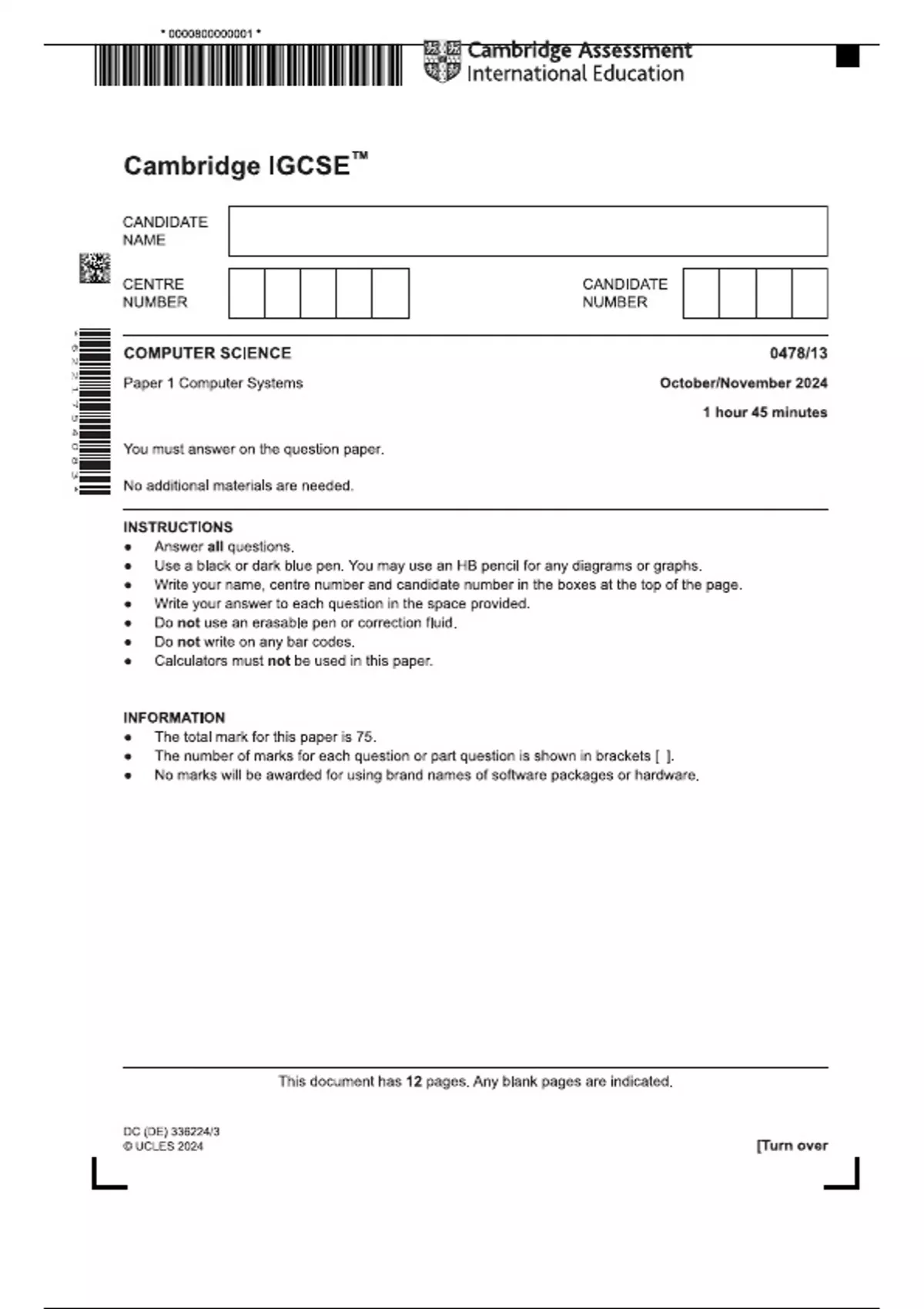 2024 AQA IGCSE COMPUTER SCIENCE 0478/13 Paper 1 - Tests Bank - Stuvia US