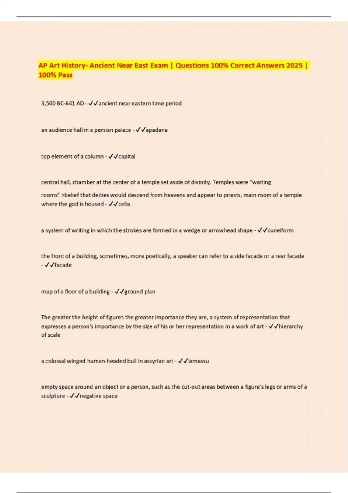 AP Art History- Ancient Near East Exam | Questions 100% Correct Answers ...