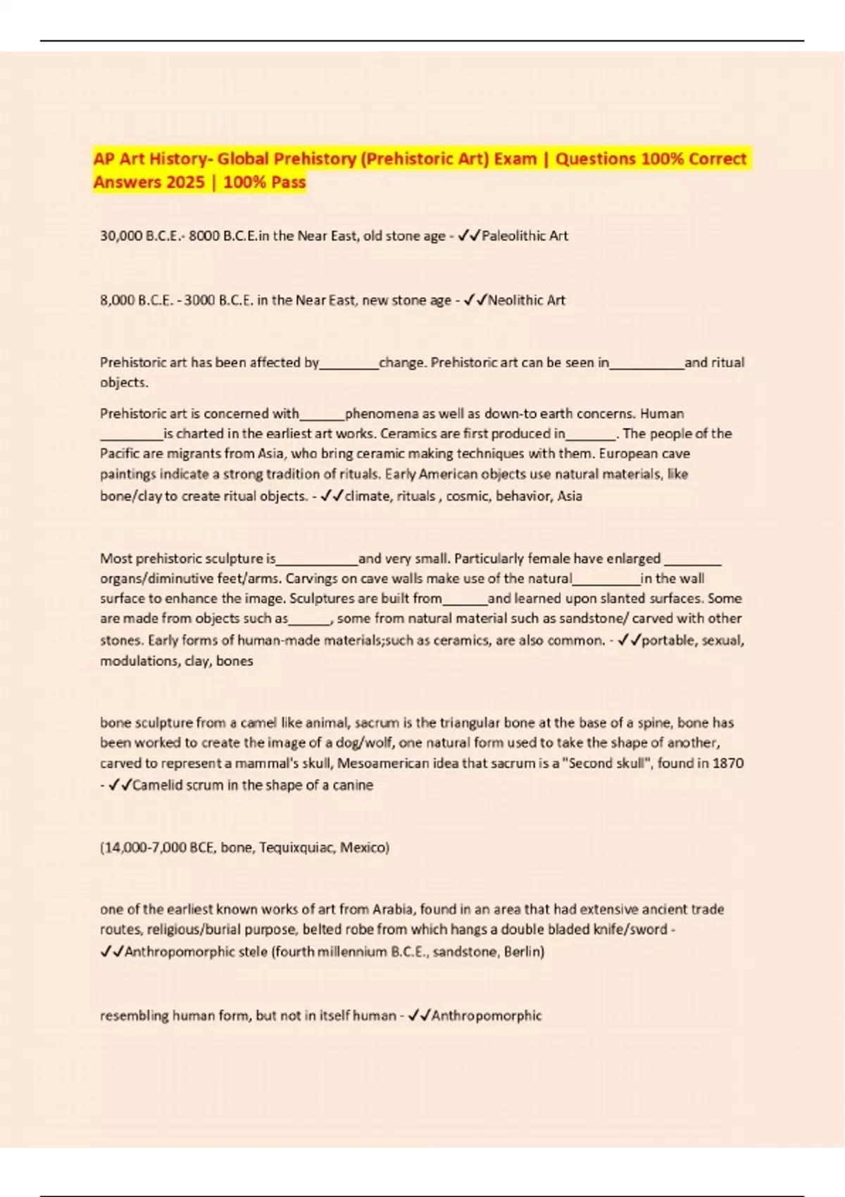 AP Art History- Ancient Near East Exam | Questions 100% Correct Answers ...