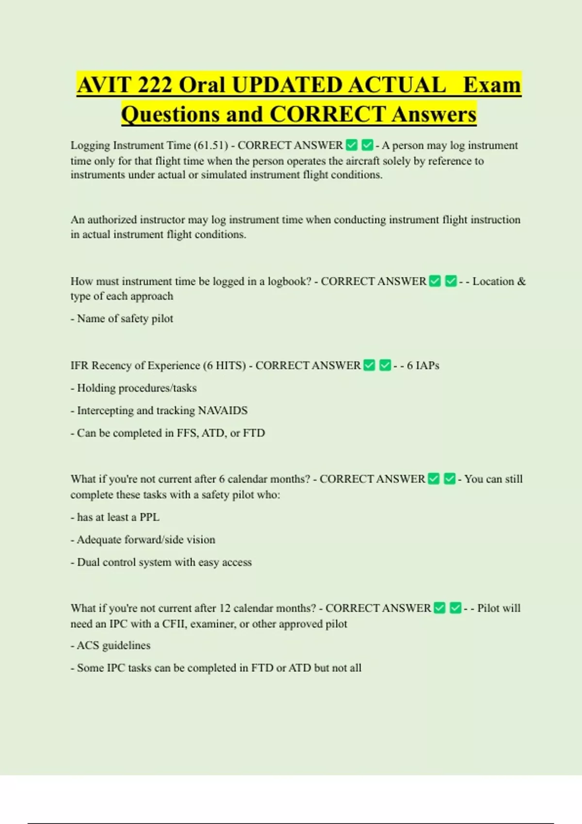 AVIT 222 Oral UPDATED ACTUAL Exam Questions and CORRECT Answers - AVIT ...