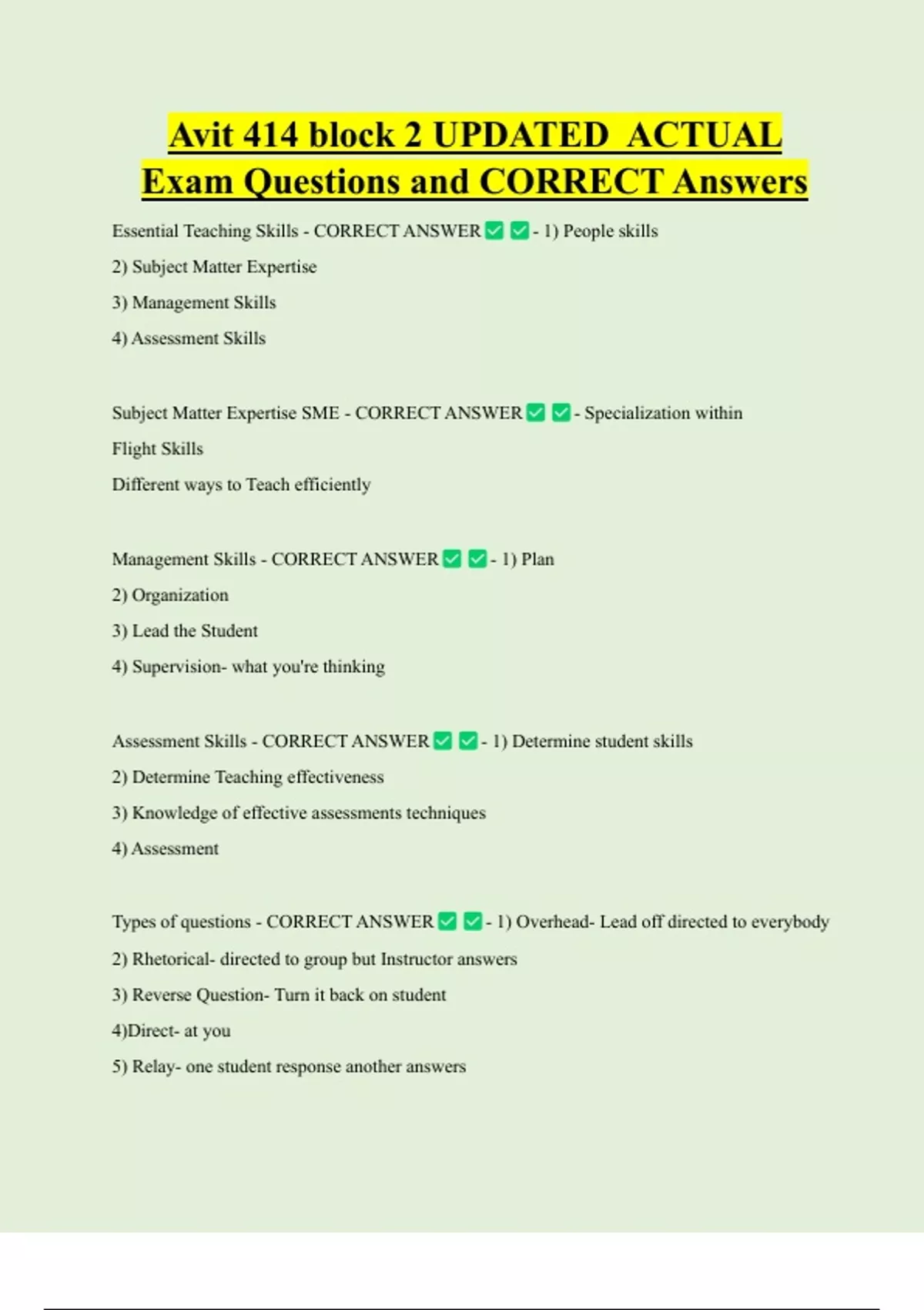 Avit 414 block 2 UPDATED ACTUAL Exam Questions and CORRECT Answers ...