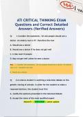 ATI CRITICAL THINKING EXAM Questions and Correct Detailed  Answers &lpar;Verified Answers&rpar;