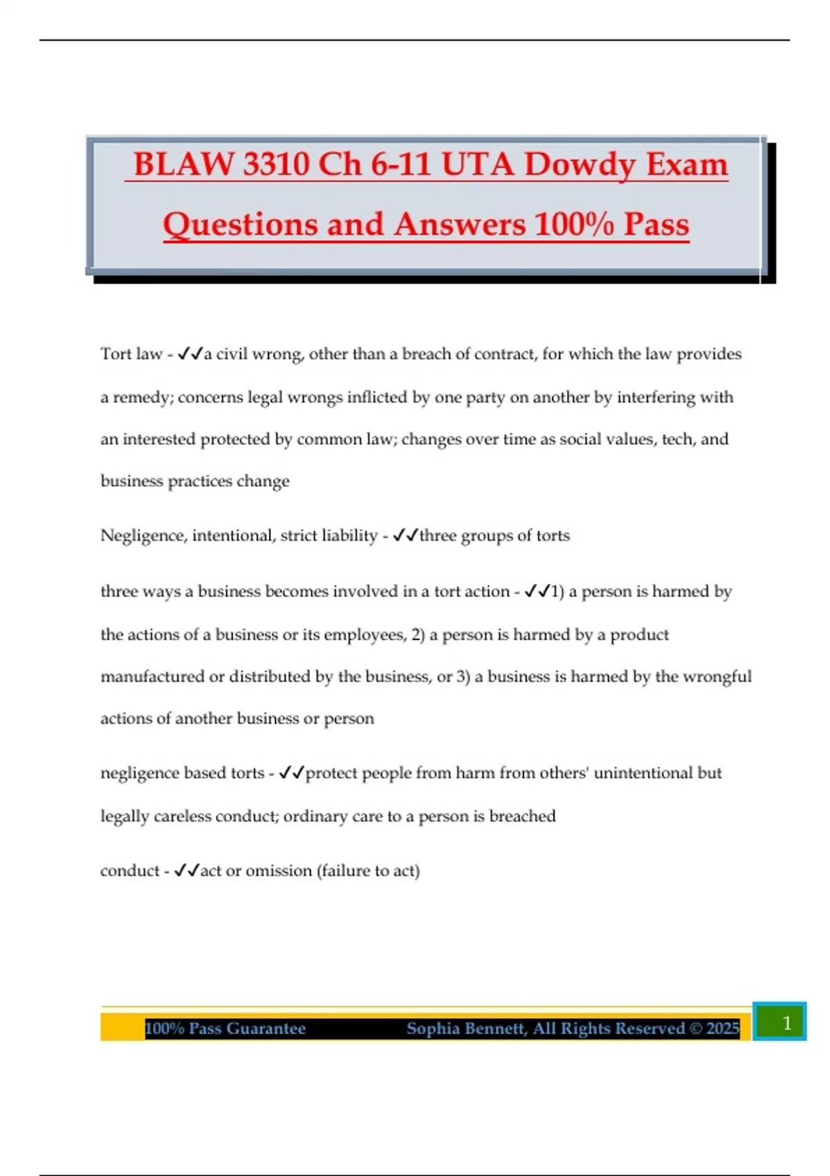BLAW 3310 Ch 6-11 UTA Dowdy Exam Questions and Answers 100% Pass - BLAW ...