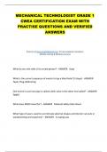 MECHANICAL TECHNOLOGIST GRADE 1  CWEA CERTIFICATION EXAM WITH  PRACTISE QUESTIONS AND VERIFIED  ANSWERS