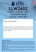 LLW2602 Assignment 1 &lpar;ANSWERS&rpar; Semester 1 2025 - DISTINCTION GUARANTEED